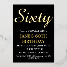Moderne 60e verjaardag Zwarte Gold Foil QR-code Folie Uitnodiging