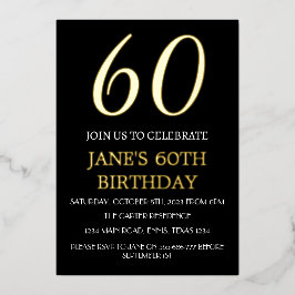 Moderne 60e verjaardag Zwarte Gold Foil QR-code Folie Uitnodiging