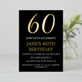 Moderne 60e verjaardag Zwarte Gold Foil QR-code Folie Uitnodiging (Staand Voorkant)