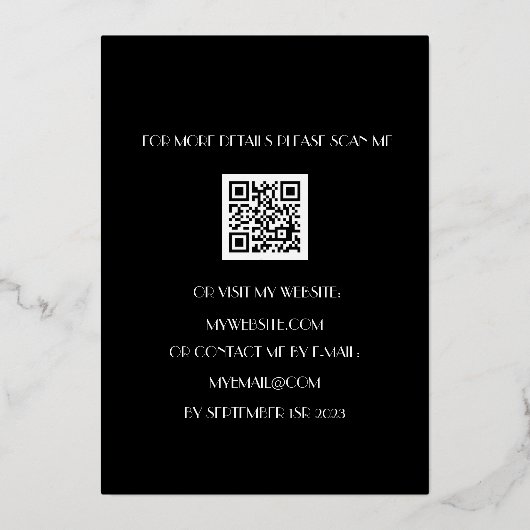 Moderne 60e verjaardag Zwarte Gold Foil QR-code Folie Uitnodiging (Achterkant)