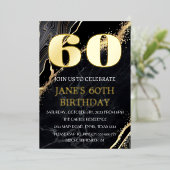 Moderne 60e verjaardag Zwarte Gold Foil QR-code Folie Uitnodiging (Staand Voorkant)