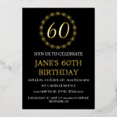 Moderne 60e verjaardag zwarte goudolie QR-code Fol Folie Uitnodiging (Voorkant)