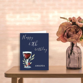 Moderne 60ste Happy Birthday Rode Wijn Marineblauw