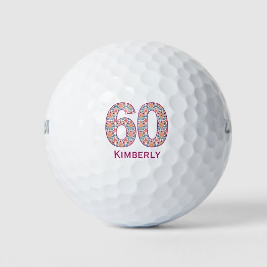 Moderne 60ste verjaardag golfballen roze initialen (Voorkant)