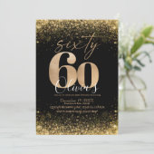 Moderne 60ste verjaardagsfeest Zwart Goud Glitter Kaart (Staand voorkant)