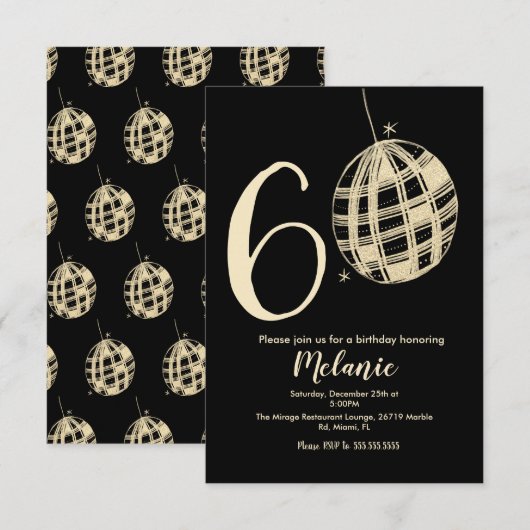 Moderne 60th Script Bold Black Disco Glitter Kaart (Voorkant / Achterkant)
