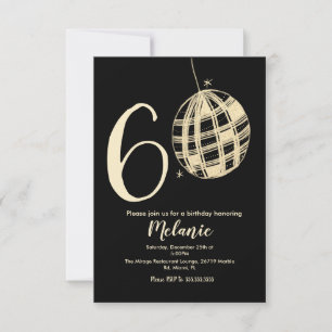 Moderne 60th Script Bold Black Disco Glitter  Kaart