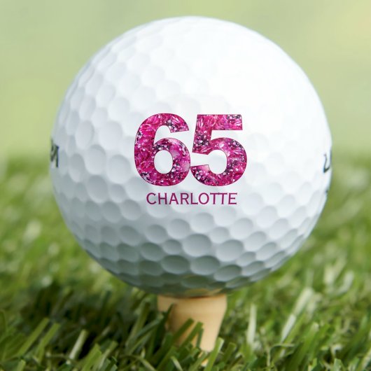 Moderne 65ste verjaardag golfballen 65 roze initia