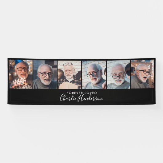 Moderne 6-Foto Aangepaste Tekst Rouwbanner Spandoek (Horizontaal)