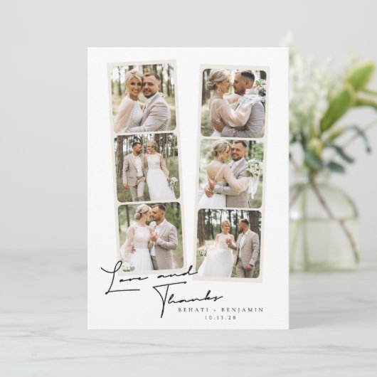 Moderne 6 foto bruiloft dank u kaart (Staand voorkant)