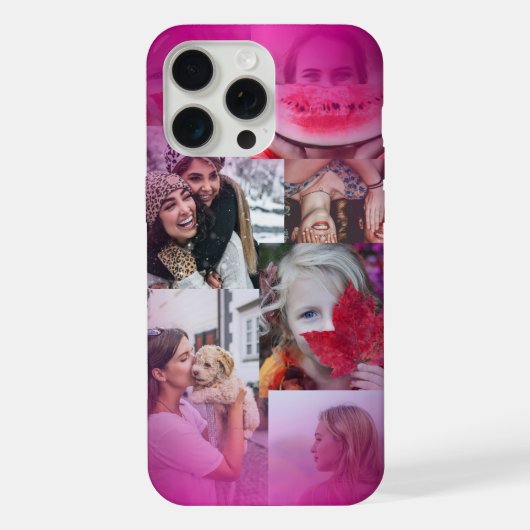 Moderne 6 foto collage hete roze verloop iPhone hoesje (Achterkant)