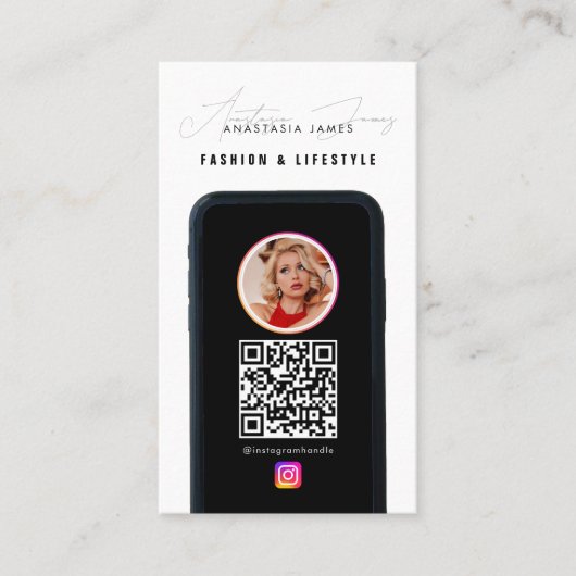 Moderne 6 Foto Feed Grid Social Media QR Code Visitekaartje (Voorkant)