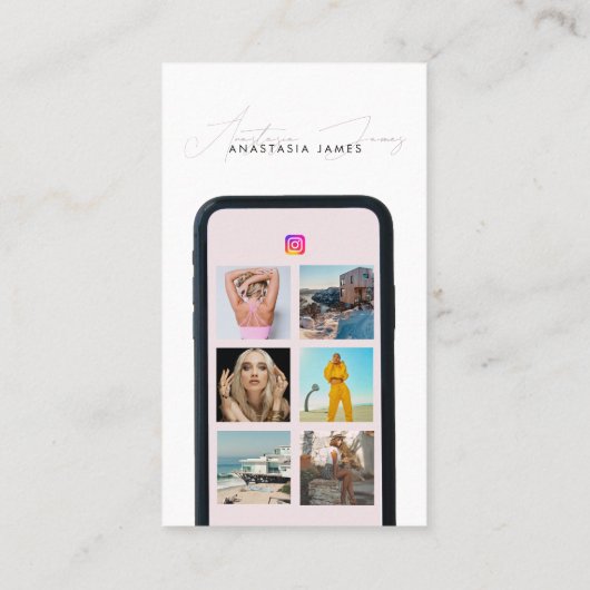 Moderne 6 Foto Feed Grid Social Media QR Code Visitekaartje (Achterkant)