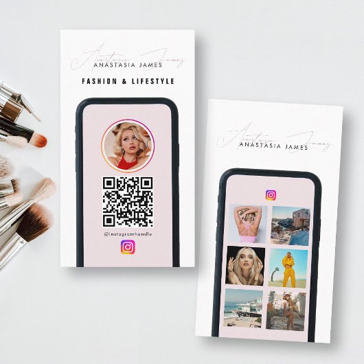 Moderne 6 Foto Feed Grid Social Media QR Code Visitekaartje