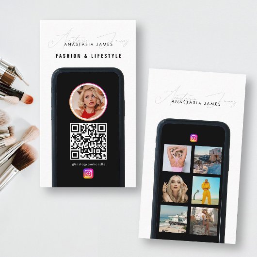 Moderne 6 Foto Feed Grid Social Media QR Code Visitekaartje