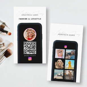 Moderne 6 Foto Feed Grid Social Media QR Code Visitekaartje