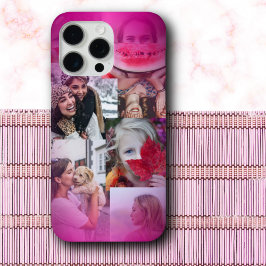 Moderne 6 Fotocollage Hot Pink Gradient iPhone 15 Pro Max Hoesje