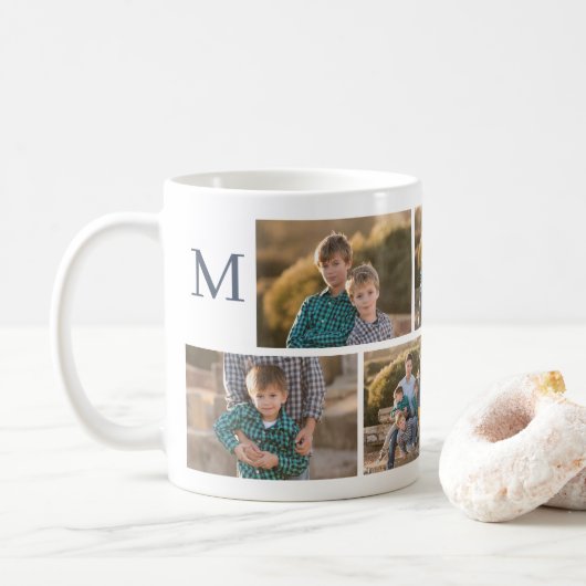 Moderne 6 Fotocollage met Monogram Koffiemok (Met donut)