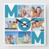 Moderne 6 Fotocollage voor Mam – Custom Gift Vierkante Klok (Voorkant)