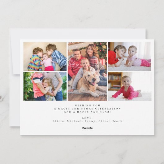 Moderne 6 fotocollage witte typografie Kerstmis Feestdagenkaart (Achterkant)