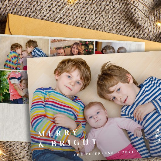 Moderne 6 fotocollage witte typografie Kerstmis Feestdagenkaart