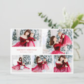 moderne 6 multi Photo Collage RED vrolijke kerst Feestdagenkaart (Staand voorkant)