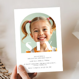 Moderne 6e Verjaardag Elegante Boog Foto Kaart