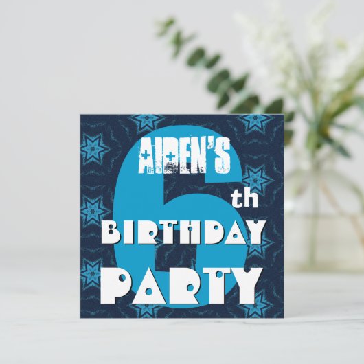Moderne 6e verjaardag Zes jaar Big Blue Stars B351 Kaart (Staand voorkant)