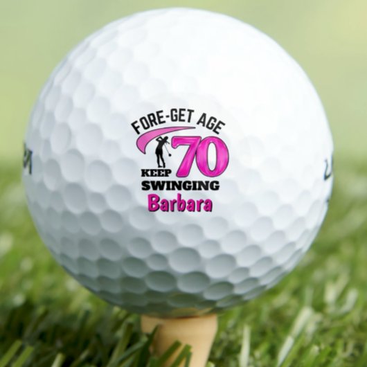 Moderne 70e verjaardag golfballen 70 roze initiale