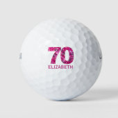 Moderne 70e verjaardag golfballen roze initialen (Voorkant)
