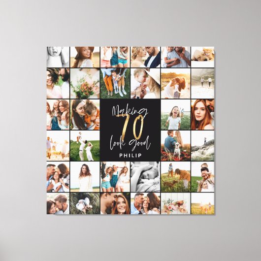 Moderne 70e verjaardag multi-foto scriptgift canvas afdruk (Voorkant)