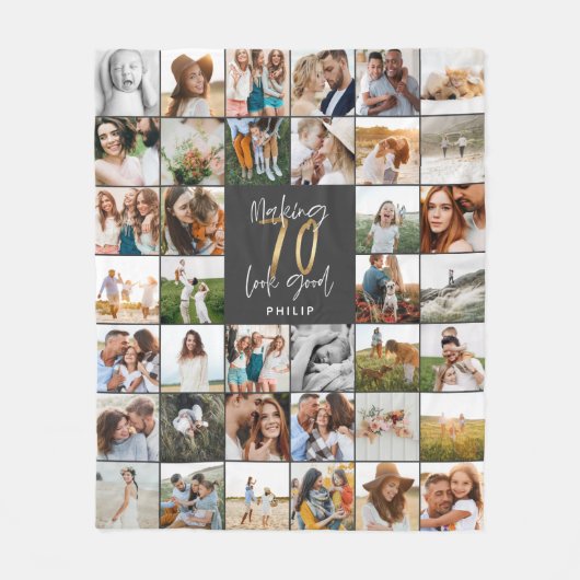 Moderne 70e verjaardag multi-foto scriptgift fleece deken (Voorkant)