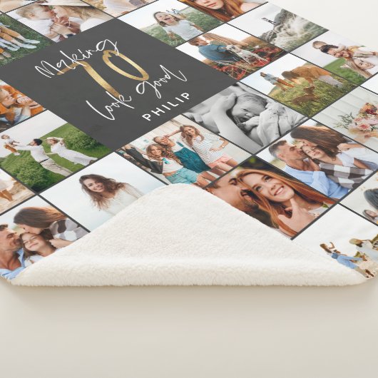 Moderne 70e verjaardag multi-foto scriptgift sherpa deken (3/4)