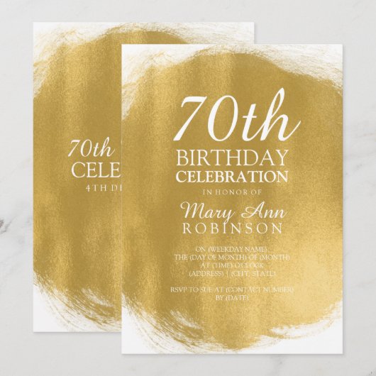 Moderne 70e Verjaardag Party Gold Paint Look Kaart (Voorkant / Achterkant)