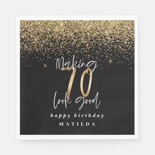 Moderne 70e verjaardag typografie goud glitter par servet (Voorkant)