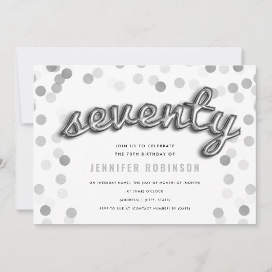 Moderne 70e verjaardag Zilveren Ballonnen Glitter Kaart (Voorkant)