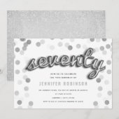 Moderne 70e verjaardag Zilveren Ballonnen Glitter Kaart (Voorkant / Achterkant)