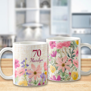 Moderne 70e verjaardagscadeau voor haar bloemendes koffiemok