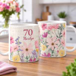 Moderne 70e verjaardagscadeau voor haar bloemendes koffiemok