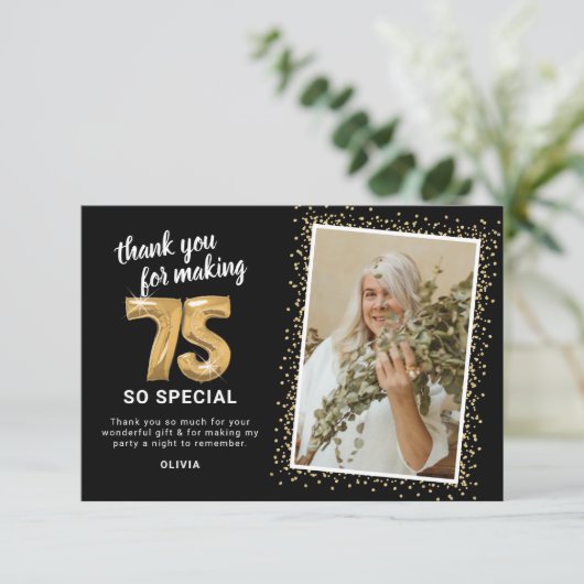 Moderne 75e foto van de volwassen verjaardag bedankkaart (Staand voorkant)