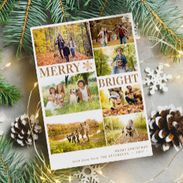 Moderne 7 foto collage gouden sneeuwvlok Kerstmis Feestdagenkaart