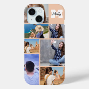 Moderne 7-foto Collage naam Monogram iPhone Case