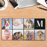 Moderne 7 Fotocollage Custom Eenvoudig Monogram Bureaumat<br><div class="desc">Deze bureaumat heeft een aanpasbare fotocollage die perfect is om uw favoriete afbeelding van familie, huisdieren, vrienden of grootouders te laten zien. Het moderne en leuke ontwerp is ideaal voor hondenliefhebbers, familie en vrienden, of iedereen die op zoek is naar een leuk bureau accessoire. Het is een geweldige aanvulling op...</div>