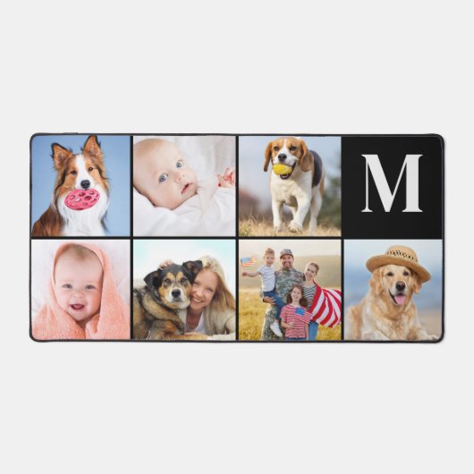 Moderne 7 Fotocollage Custom Eenvoudig Monogram Bureaumat (Voorkant)
