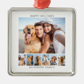 Moderne 7 fotocollage gepersonaliseerde kerst metalen ornament (Voorkant)