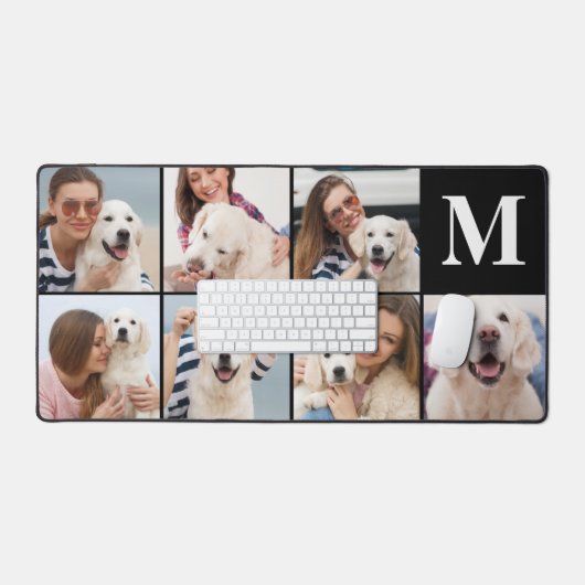 Moderne 7 Fotocollage Monogram Aangepaste kleur Bureaumat (Keyboard & Muis)