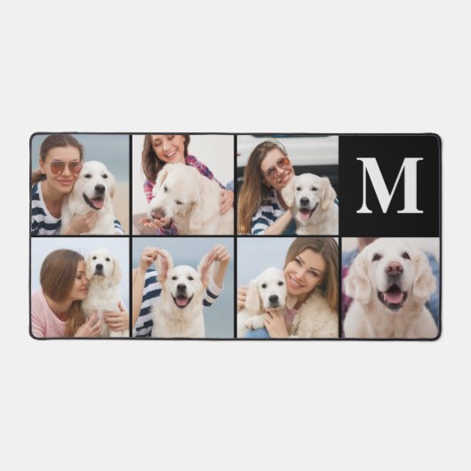 Moderne 7 Fotocollage Monogram Aangepaste kleur Bureaumat (Voorkant)
