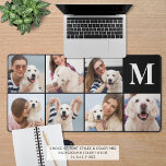 Moderne 7 Fotocollage Monogram Aangepaste kleur Bureaumat<br><div class="desc">Creëer Uw eigen gepersonaliseerde foto aangepaste kleur bureau mat met behulp van deze eenvoudig te uploaden foto collage sjabloon met 7 vierkante afbeeldingen van uw favorieten van familie, vrienden, huisdieren, kinderen of kleinkinderen en gepersonaliseerd met een monogram in uw keuze van lettertype stijlen en kleur en achtergrond kleur (weergegeven in...</div>