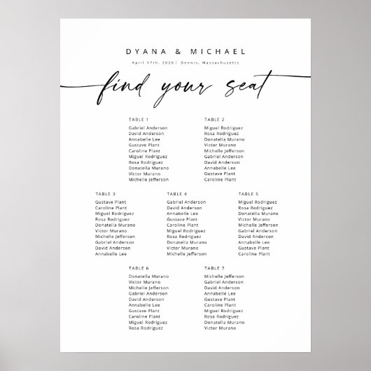 Moderne 7 tafels Vind uw stoel kaart Poster (Voorkant)
