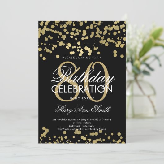 Moderne 80e verjaardag Gold Foil Confetti Kaart (Staand voorkant)